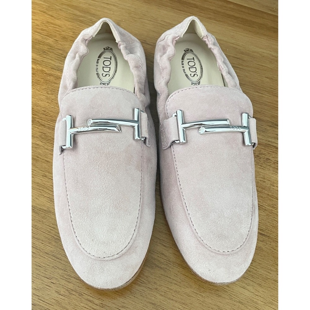 TOD's Women Pink Suede 79A Moccasino Doppio Slip on Loafer shoe, Sz 40 - Picture 3 of 9